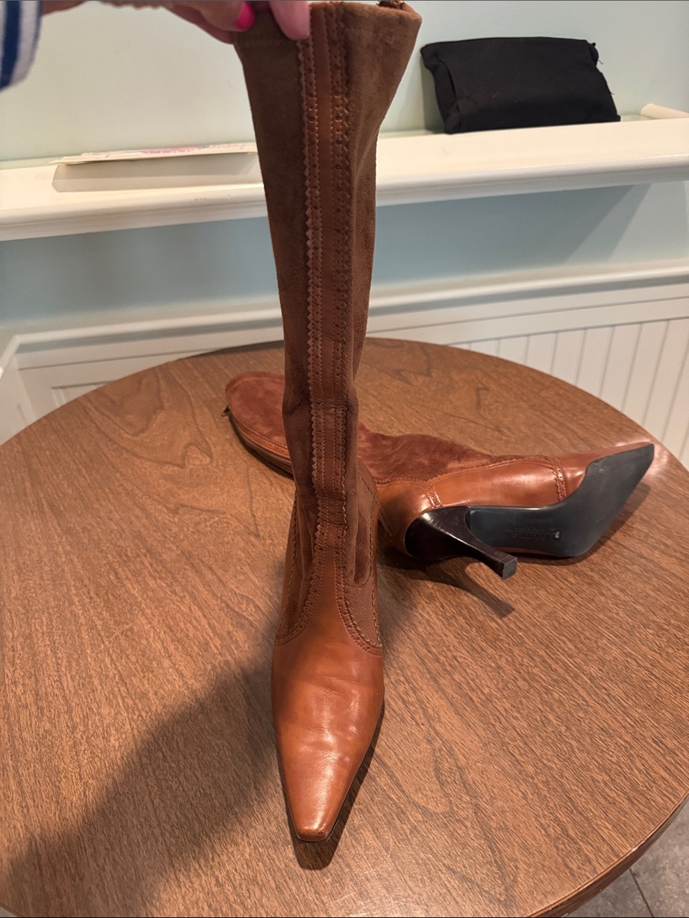 Franco Sarto Brown Suede & Leather Mid-Calf Heel Boots - Women's - Picture 2 of 5